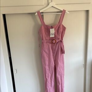 Zara Pink Wide Strap Jumpsuit with Belt
